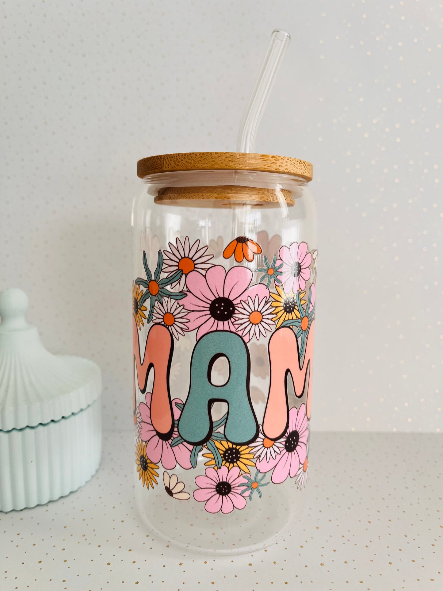 Gobelet en verre - Mama floral